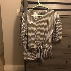 Anthropologie Tie front metallic blouse